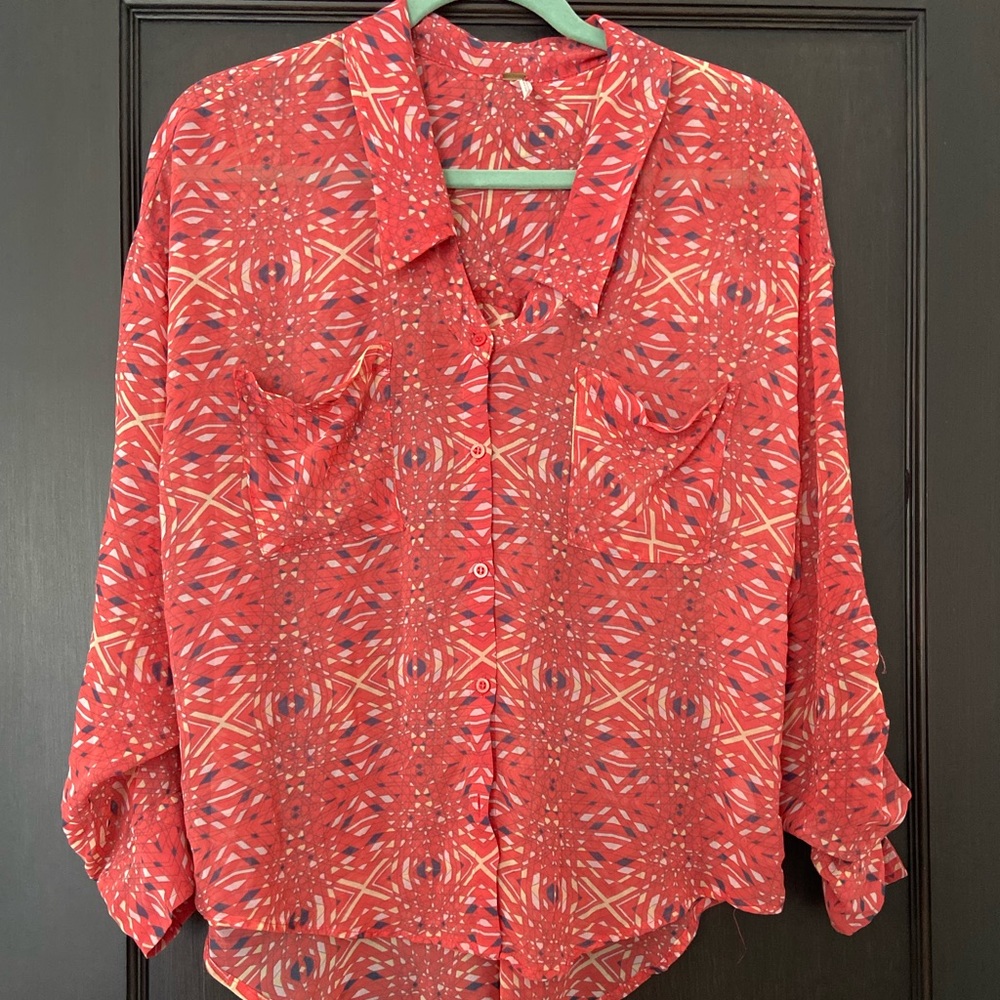 Free people pink print blouse size small